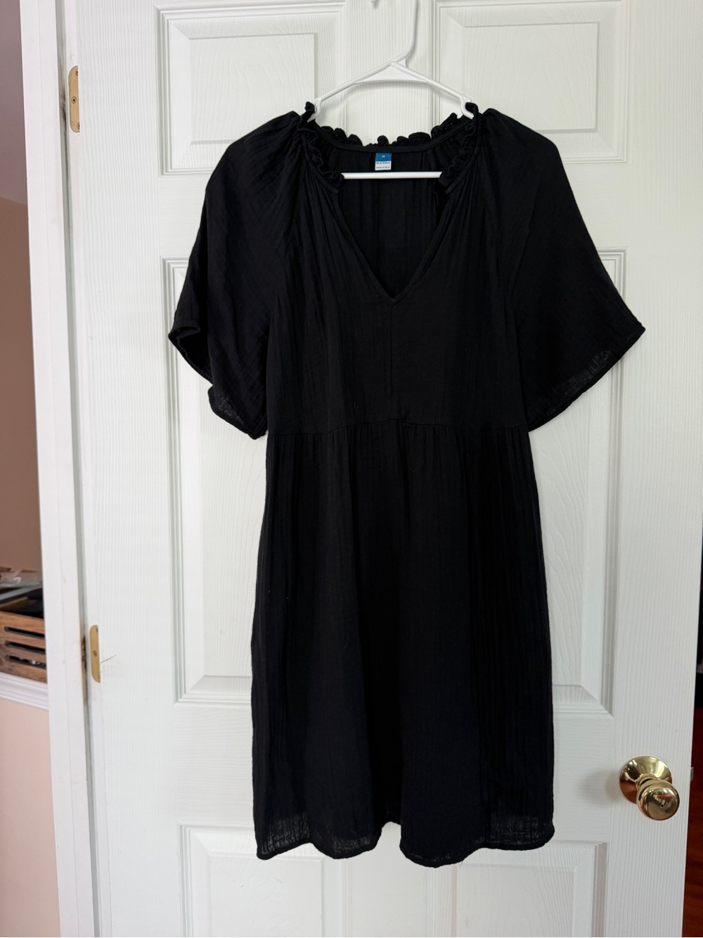Black V-Neck Short Sleeve Babydoll Dress